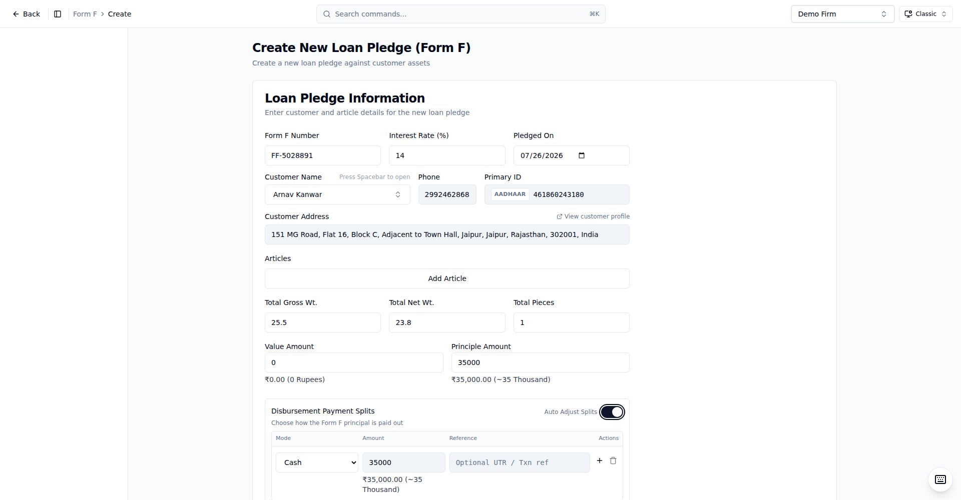 Girvi – Create loan pledge